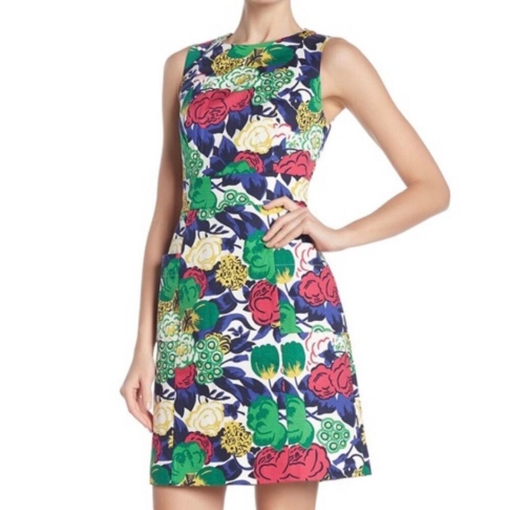 Boden Floral Mini Dress in Green, Red, Yellow, Blue